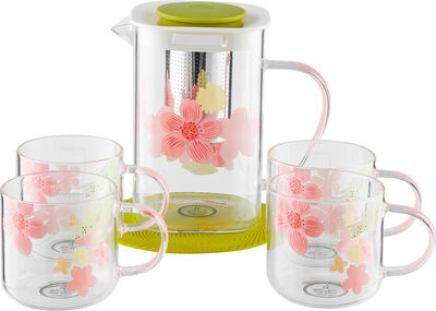 طقم جاك مع اكواب زجاج السيف غاليري، 5 قطع - شفاف وردي product image 1