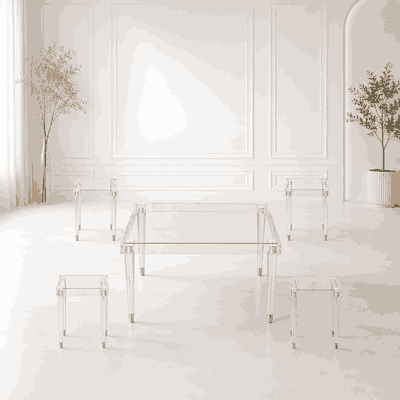 طقم طاولات اكريلك و زجاج، 5 قطع - شفاف product image 1