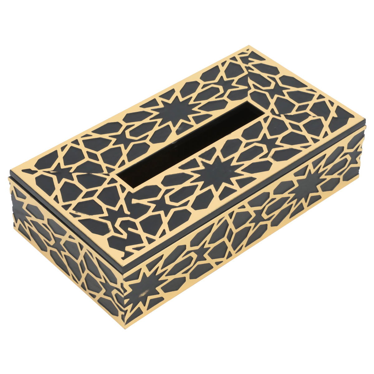 Al Saif Gallery wooden tissue box, 23.5x13x6 cm, gilded engraving - black product image