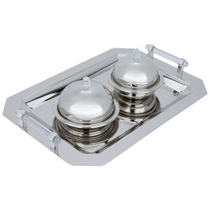 طقم طوفرية استيل السيف غاليري، 43x30x5 سم، 2 تمرية بغطاء، يد شفاف، 3 قطع - فضي product image