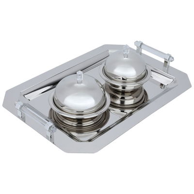 طقم طوفرية استيل السيف غاليري، 43x30x5 سم، 2 تمرية بغطاء، يد شفاف، 3 قطع - فضي product image 1