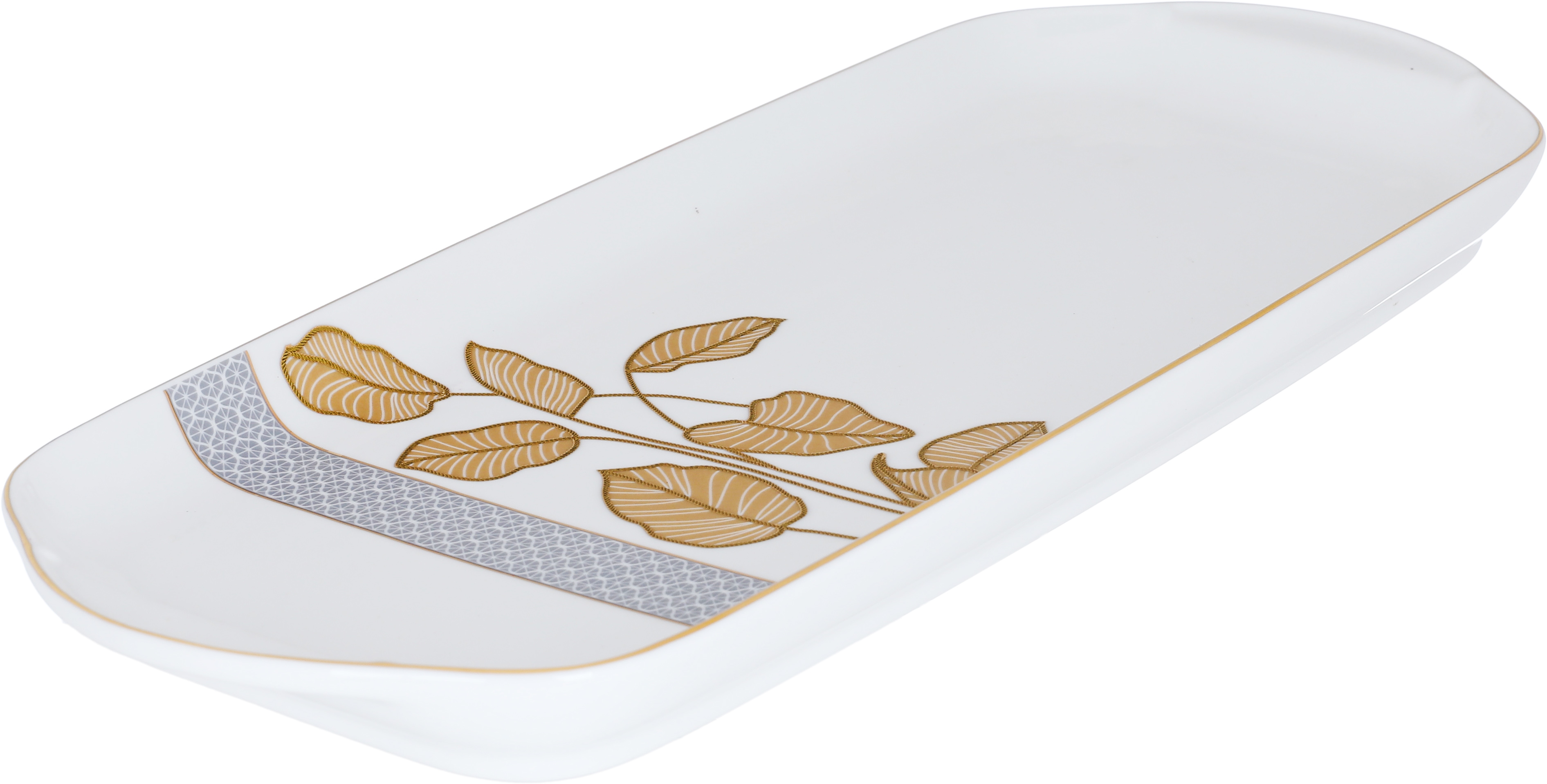 Al Saif Gallery porcelain dessert plate, 14 inches, rectangular, golden pattern - white product image