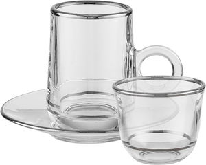 طقم فناجين وبيالات مع صحون زجاج السيف غاليري، 18 قطعة، 60 / 80 مل - شفاف فضي product image