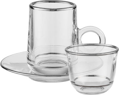 طقم فناجين وبيالات مع صحون زجاج السيف غاليري، 18 قطعة، 60 / 80 مل - شفاف فضي product image 1