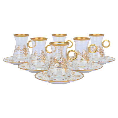 طقم بيالات كريستال وفناجين بورسلان السيف غاليري، مزخرف ذهبي، 18 قطعة - أبيض product image 3