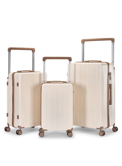 طقم شنط سفر بولي كربونات ليمرا، 3 مقاسات، 4 عجلات، OT-9017 - بيج ذهبي product image 1