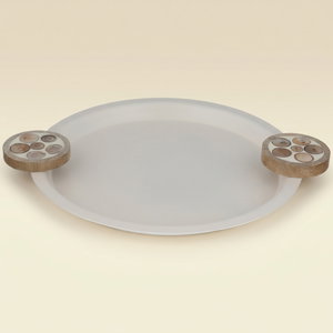 Alsaif Gallery Stainless Steel Serving Tray with Wooden Handles, 29 x 36 x 3.5 cm, Round - Cream product image