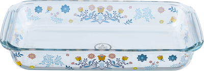 AlSaif Gallery Glass Oven Tray, 35 x 20 x 5 cm, 2.2 L, Rose Pattern - Clear Blue product image 1