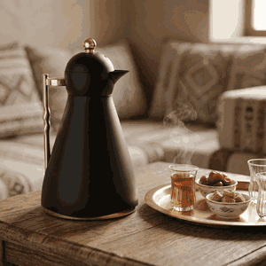 ترمس نور جلوري، 1 لتر، حافظة داخلية زجاج، ضغاط، يد ذهبي- أسود product image 2