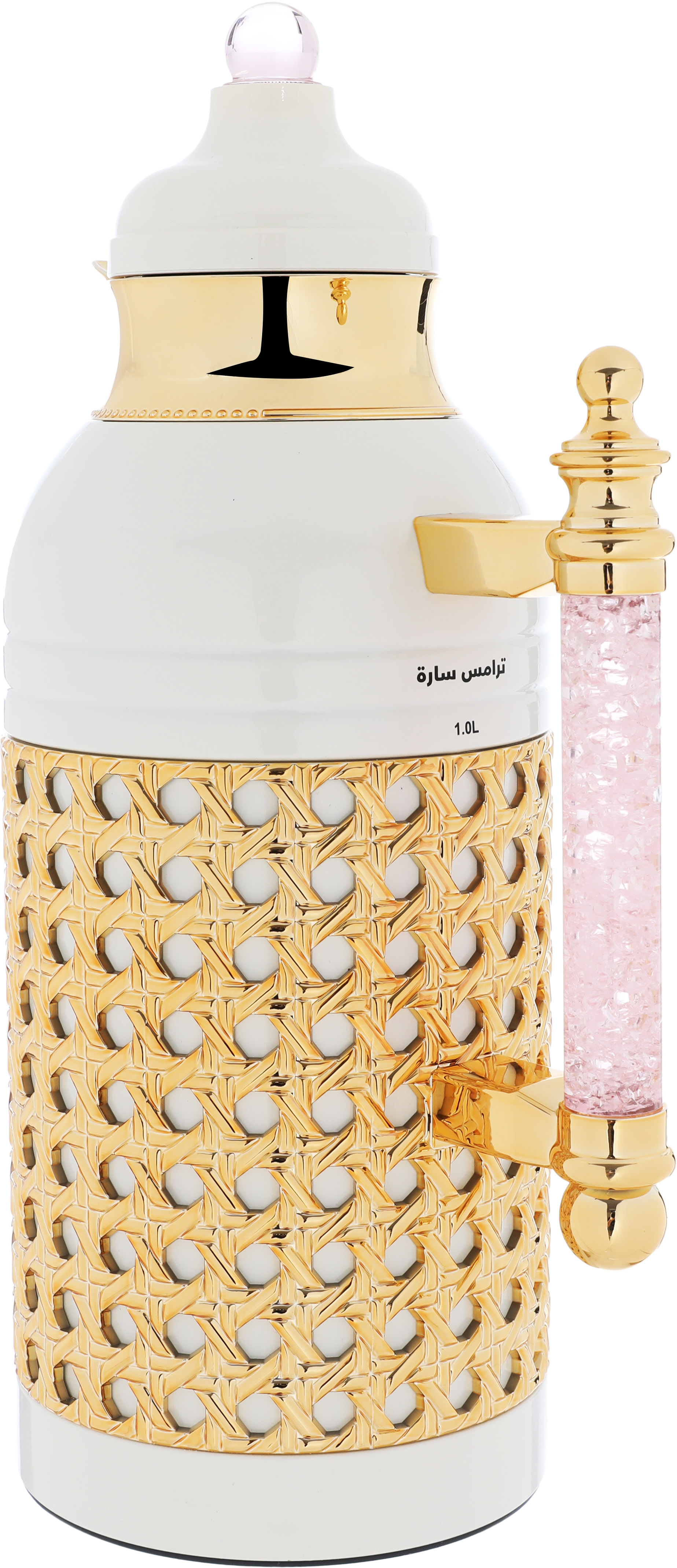 Al Saif Gallery Sarah thermos set, 1 liter, crystal handle, thermal glass inner case, steel outer case - pearl product image 6