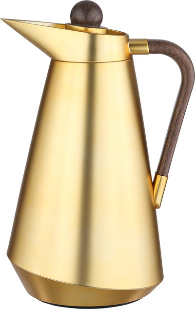 Al Saif Gallery Tarif  Thermos Set, 1/0.7 Liter, Glass Interior, 2 Pieces, Dark Wooden Handle, Push-Button Lid - Gold product image 2