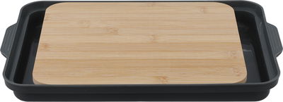Excellent Houseware Wooden Cutting Board with Plastic Tray, 2-Piece - Dark Grey Wood product image 3