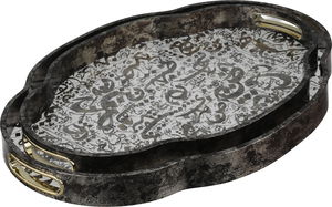 Al Saif Gallery Glass Serving Set, 2 Pieces, Wooden Frame - Black Silver product image