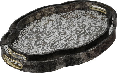 Al Saif Gallery Glass Serving Set, 2 Pieces, Wooden Frame - Black Silver product image 1