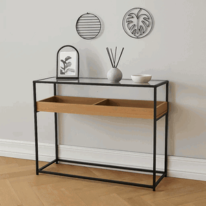مدخل استقبال معدن زجاج، رف خشب، 120×79×39 سم - خشبي product image 2