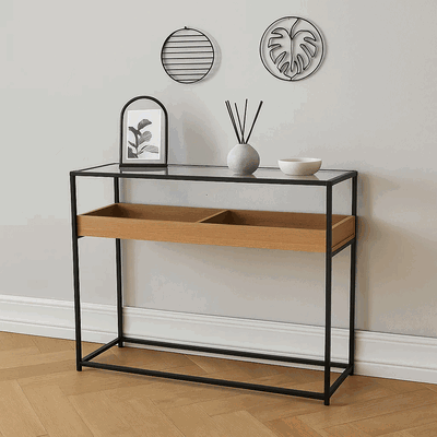 Metal glass reception entrance, wooden shelf, 120×79×39 cm - Wooden product image 2