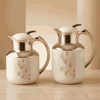 Al Saif Gallery florya thermos set, 1/0.5 liter, two pieces, thermal glass inner container, steel outer shell - beige product image 1