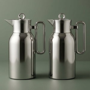 Al Saif Gallery Al Durra Thermos Set, 1/1 Liter, 2 Pieces, Glass Inner Container, Push Button - Silver product image