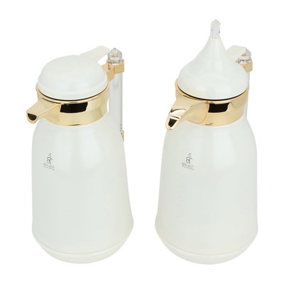 Al Saif Gallery Shahad thermos set, 1/1 liter, transparent handle, two pieces, thermal glass inner container, steel outer shell - white product image 3