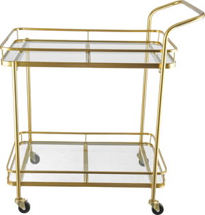 Al Saif Gallery Glass Serving Trolley, Steel Handle, Two-Tier - Gold product image