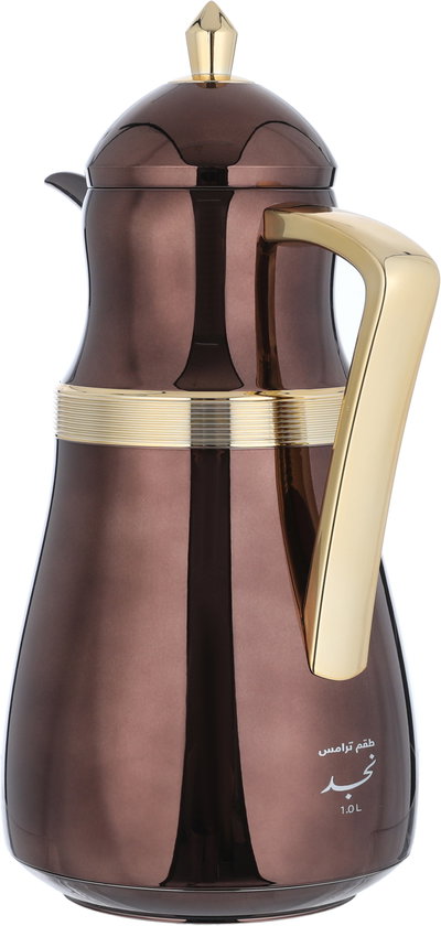Al Saif Gallery Najd Thermos Set, 1/1 Liter, Inner Glass Container, Stainless Steel Outer Body - Gold Brown product image 4