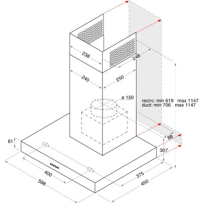 شفاط مدمج اريستون، 60 سم، 4 سرعات، AHBS6.7FLLX - فضي product image 3