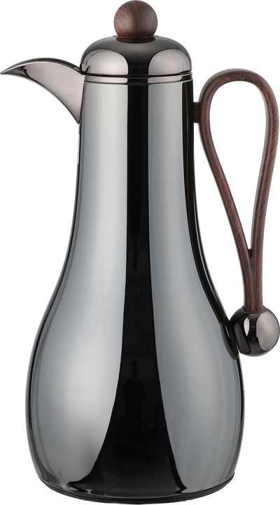 Al Saif Gallery Gheem Thermos Set, 2 Pieces, 1/1 Liter, Glass Inner Container, Wooden Handle - Glossy Black product image 3