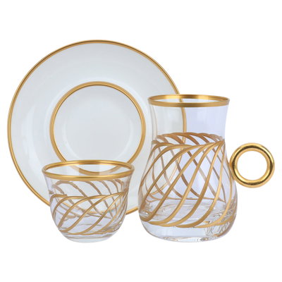 طقم فناجين قهوة وبيالات شاي زجاج السيف غاليري، 18 قطعة - شفاف أبيض product image 1
