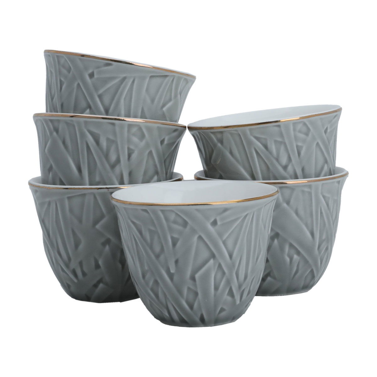 Al Saif Gallery Arabic coffee cups set, engraved with golden calligraphy, 12 pieces - light gray product image 1