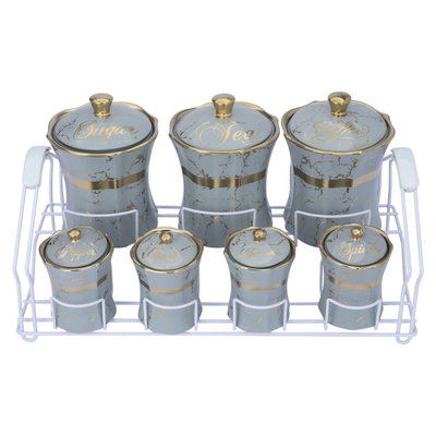 طقم علب بهارات بورسلان السيف غاليري، 7 قطع، بستاند - رمادي product image 3