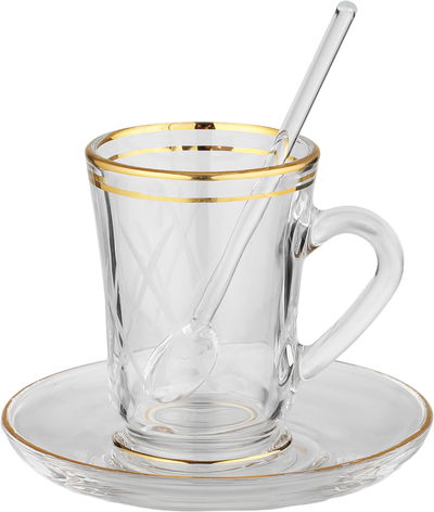 طقم تقديم شاي وقهوة زجاج السيف غاليري، خطوط ذهبية، 26 قطعة - شفاف product image 4