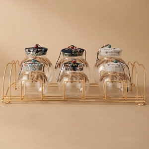 طقم علب بهارات زجاج السيف غاليري، 7 قطع ، غطاء، بستاند ذهبي - ملون product image