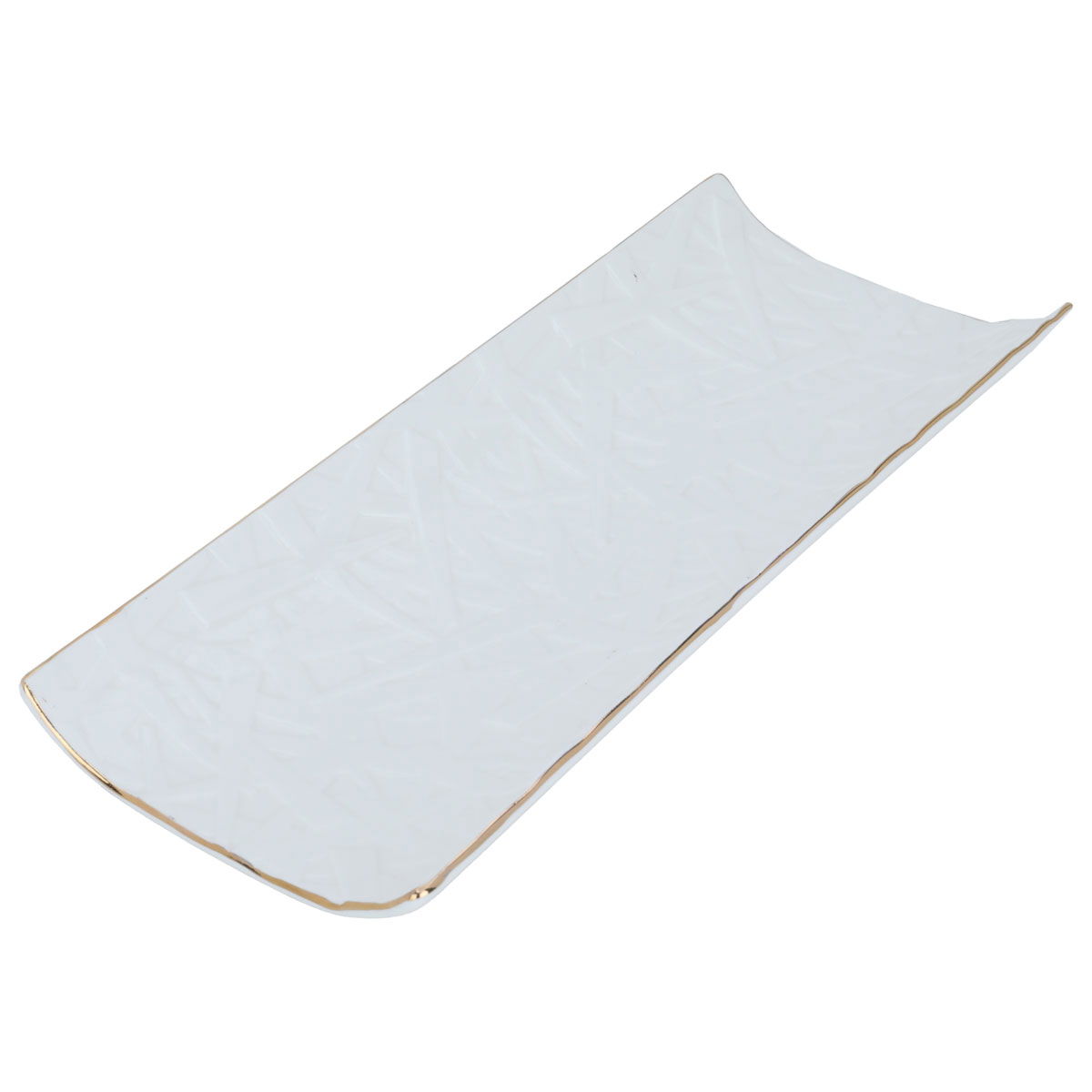 Al Saif Gallery porcelain dessert serving dish, 30 x 13 x 3 cm, rectangular, with golden font - white product image 2