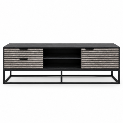 طاولة تلفزيون، 50×140×40 سم، خشب MDF، إطار معدن، أدراج - رمادي خشبي فاتح product image 3