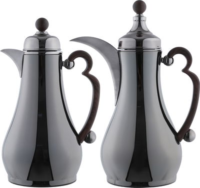 Alsaif Gallery Al-Asalah Thermos Set, 1/1 liter, glass interior, stainless steel exterior, dark wooden handle, press - glossy black product image 1