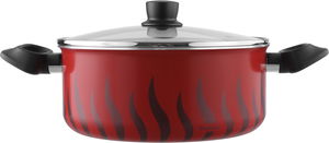 Tefal New Tempo Flame Titanium Coated Saucepan with Handles and Lid, 24cm - Red product image
