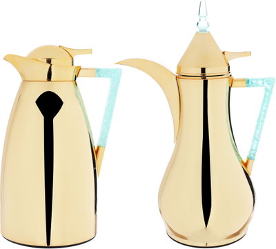 Al Saif Gallery thermos set, 1 liter, crystal handle, thermal glass inner case, steel outer case - gold product image 2