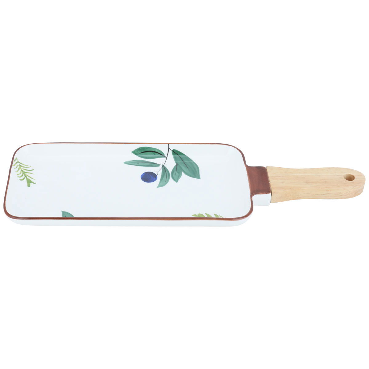 Al Saif Gallery porcelain dessert plate, 14.5 inches, rectangular, wooden handle - white product image