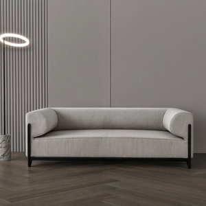 Modern Swedish wood sofa, 220x87x42 cm, velvet fabric - light gray product image