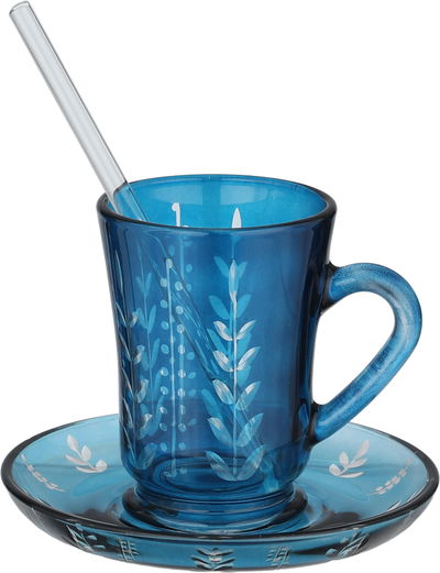 طقم تقديم بيالات فناجين سكرية زجاج السيف غاليري، 11 سم، 26 قطعة، مشجر - أزرق شفاف product image 4