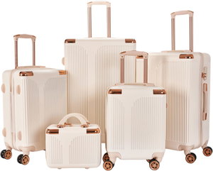 طقم شنط سفر ABS ليمرا، 5 مقاسات، 4 عجلات، زاويه 360 درجة، LMA-1760 - بيج product image