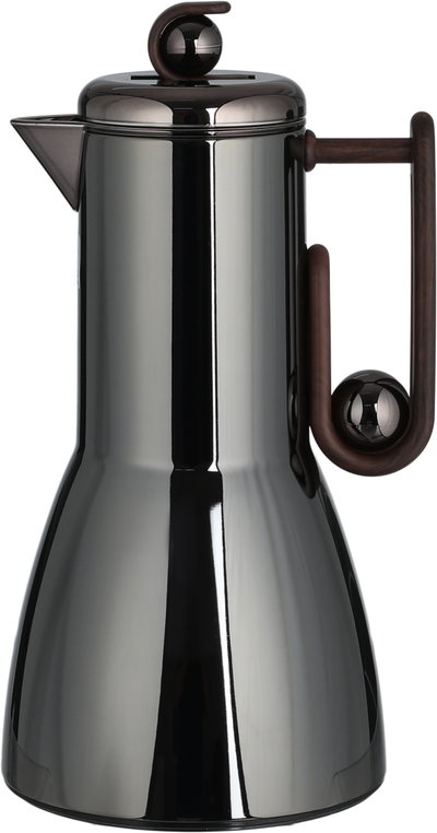 Al Saif Gallery Al-Adhariya Thermos Set, 0.7/1 Liter, 2 Pieces, Glass Inner Container, Stainless Steel Outer Body, Push Button - Glossy Black Dark Wood product image 3