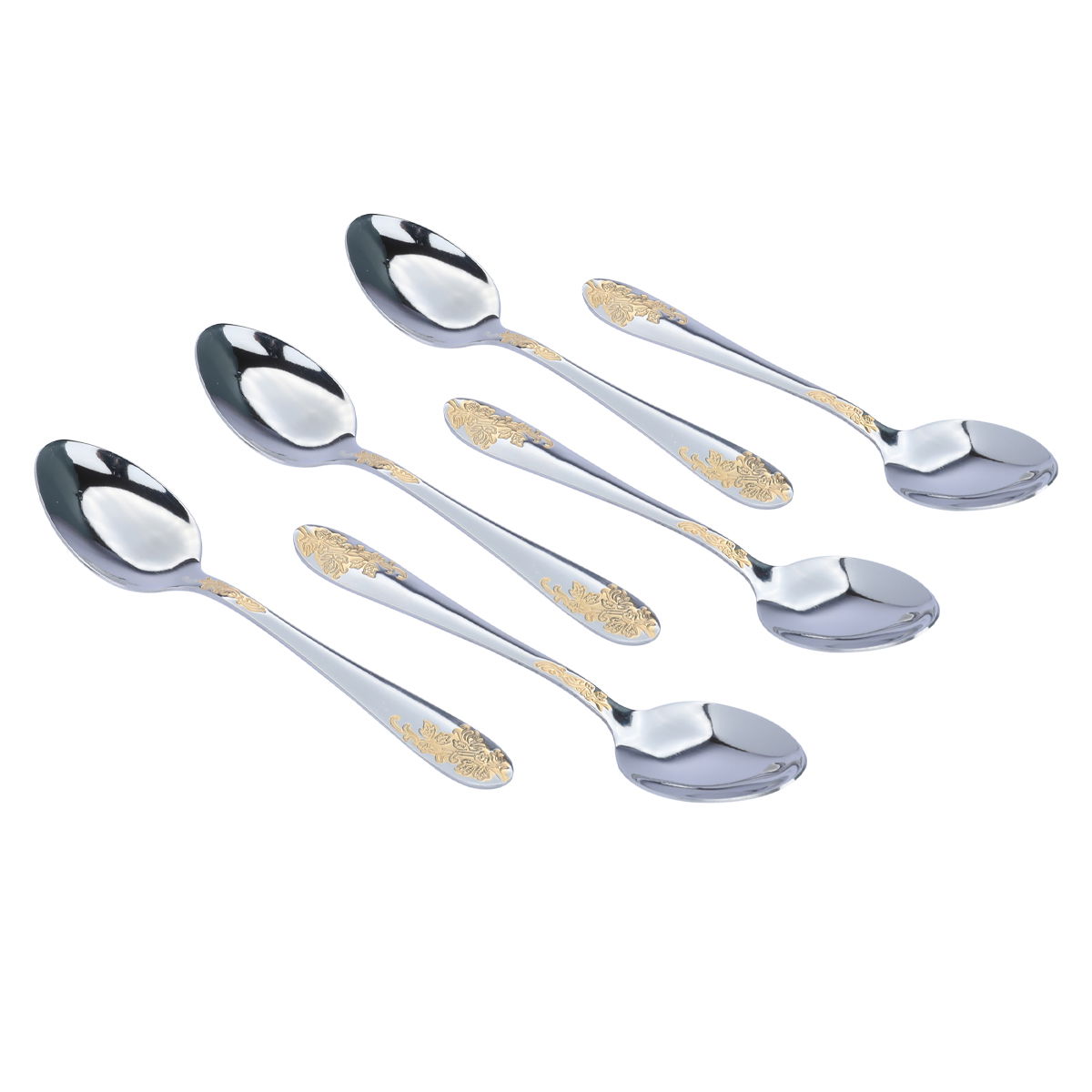 طقم ملاعق حلا استيل السيف غاليري، نقش مذهب، 6 قطع - فضي product image