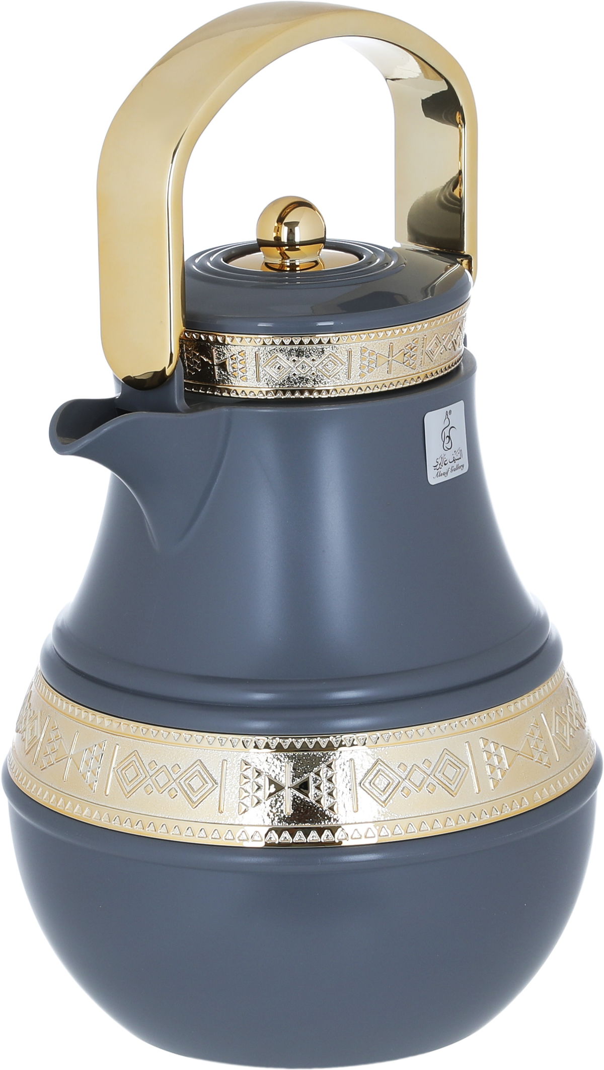 Al Saif Gallery Amal thermos set, 1 liter, gilded, two pieces, thermal glass inner shell, plastic outer shell - dark gray product image 7