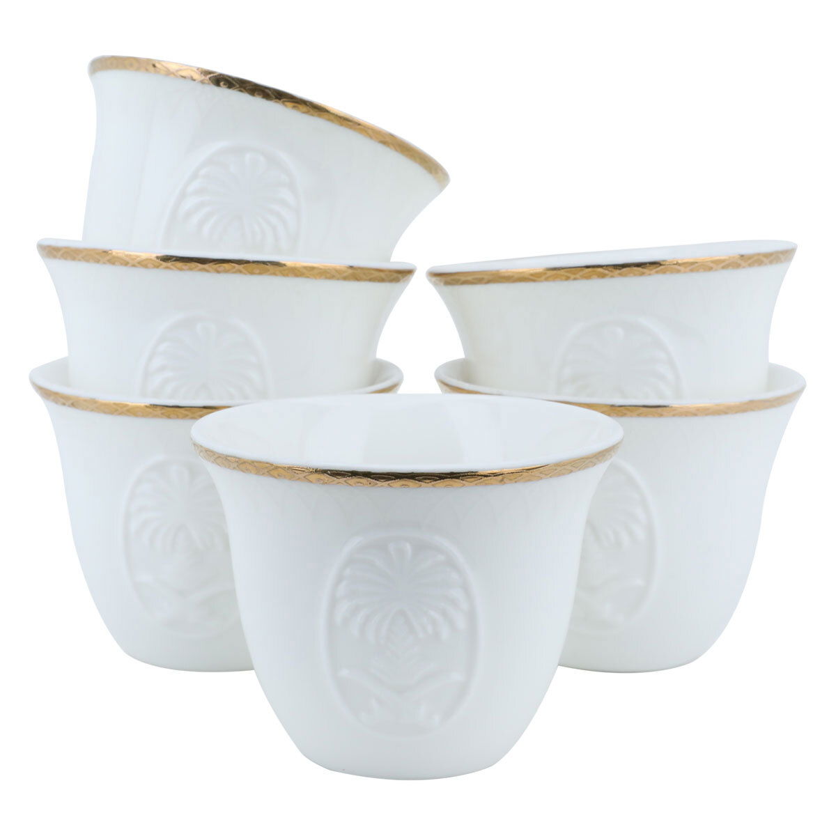 طقم فناجين قهوة عربي السيف غاليري، منقوش بخط فضي وذهبي، 6 قطع - أبيض product image 2