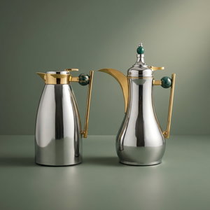 Al Saif Gallery thermos set, 1 liter, golden handle, thermal glass inner case, steel outer body - silver product image