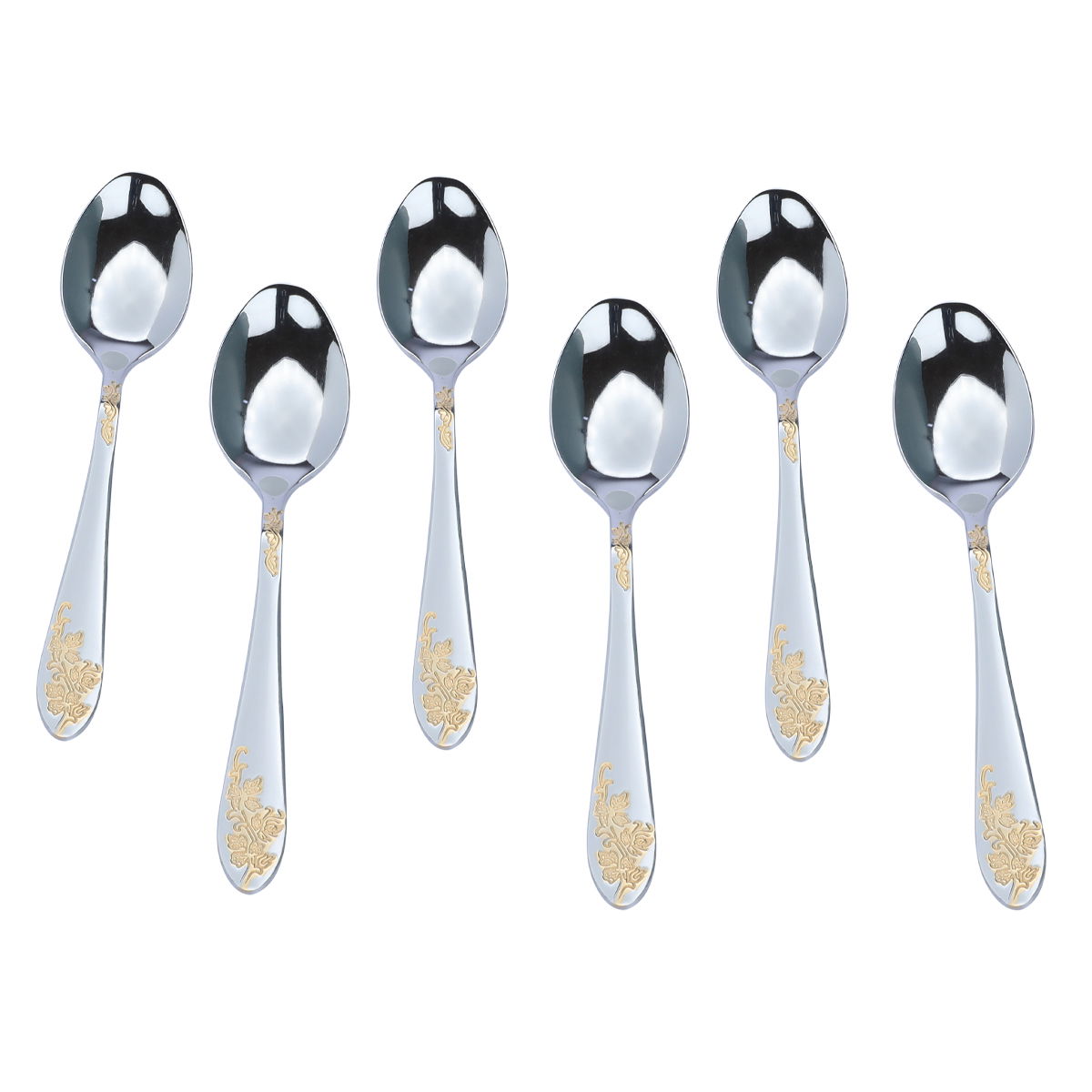 طقم ملاعق شاي استيل السيف غاليري، 6 قطع - فضي بنقش مذهب product image 2