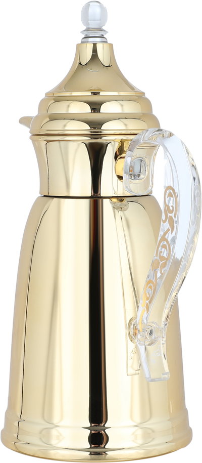 Al Saif Gallery Qamar Thermos Dallah, 0.6 L, Transparent Handle, Stainless Steel Inner Case, Stainless Steel Outer Body - Gold product image 3