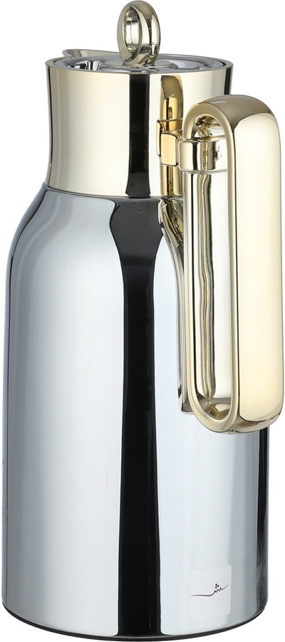 Al Saif Gallery Al Durra Thermos Set, 1/1 Liter, 2 Pieces, Glass Inner Container, Push Button, Gold-Silver Handle product image 4