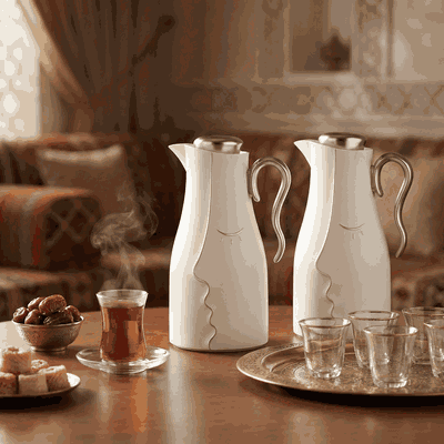 Al Saif Gallery Hawaa Thermos Set, 0.7/1 Liter, 2 Pieces, Inner Glass Container, Outer Plastic Body - White product image 7